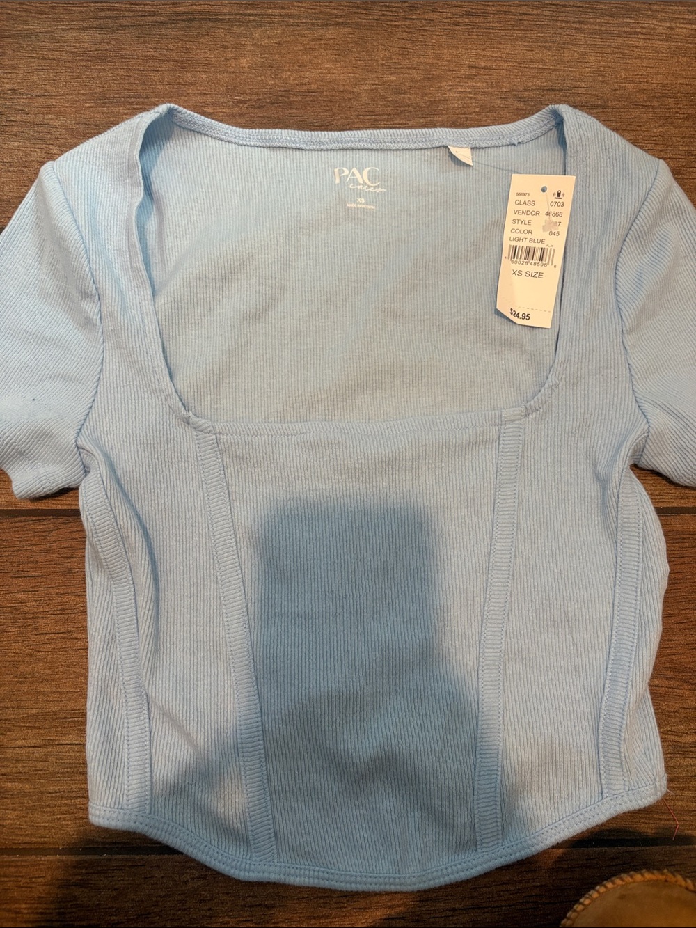 PAC Sun Light Blue Square Neck Ribbed Women's Top xs